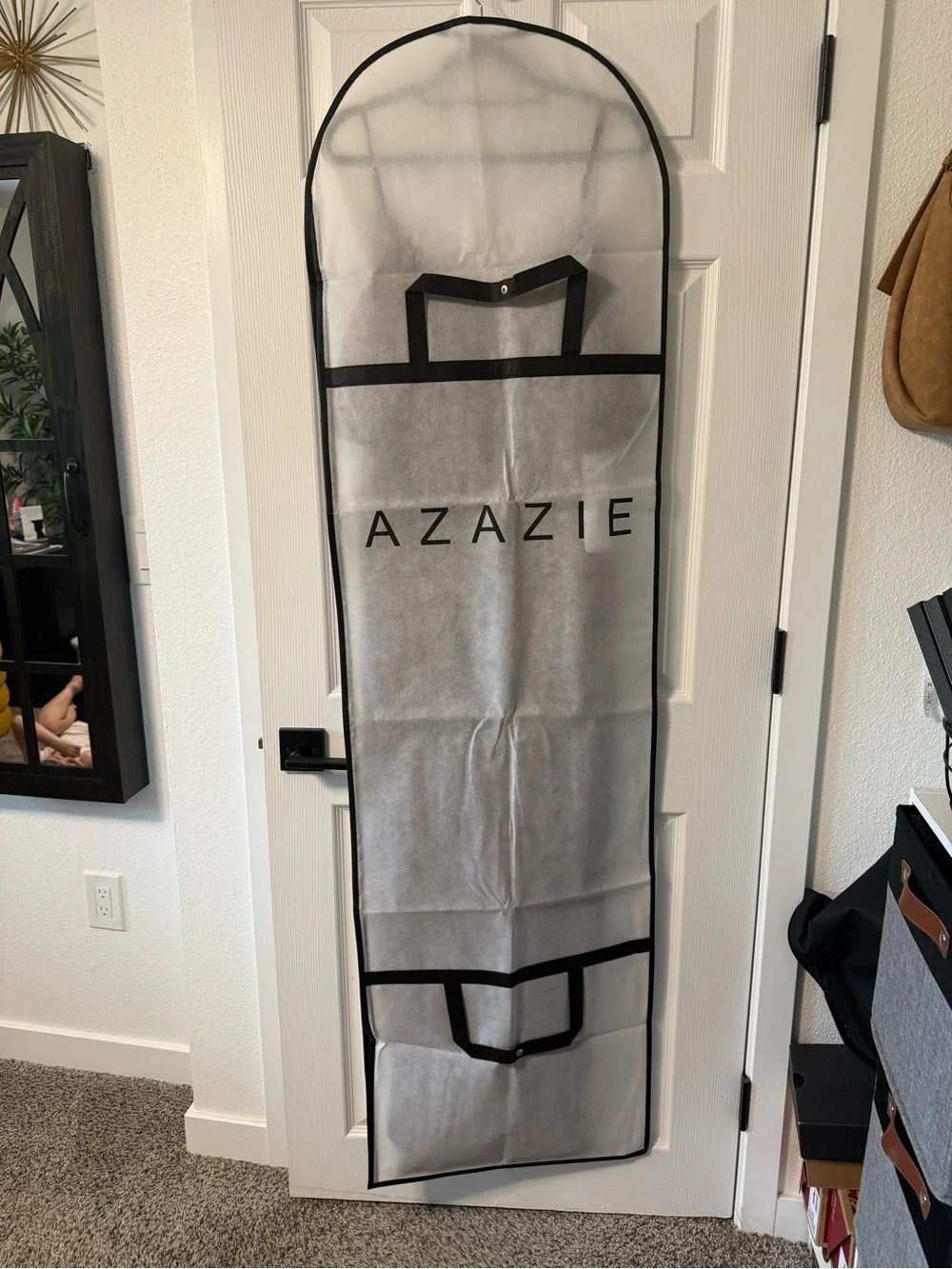 NWT Azazie Jean Bridesmaid Dress Espresso Stretch Satin Off-Shoulder Gown A10